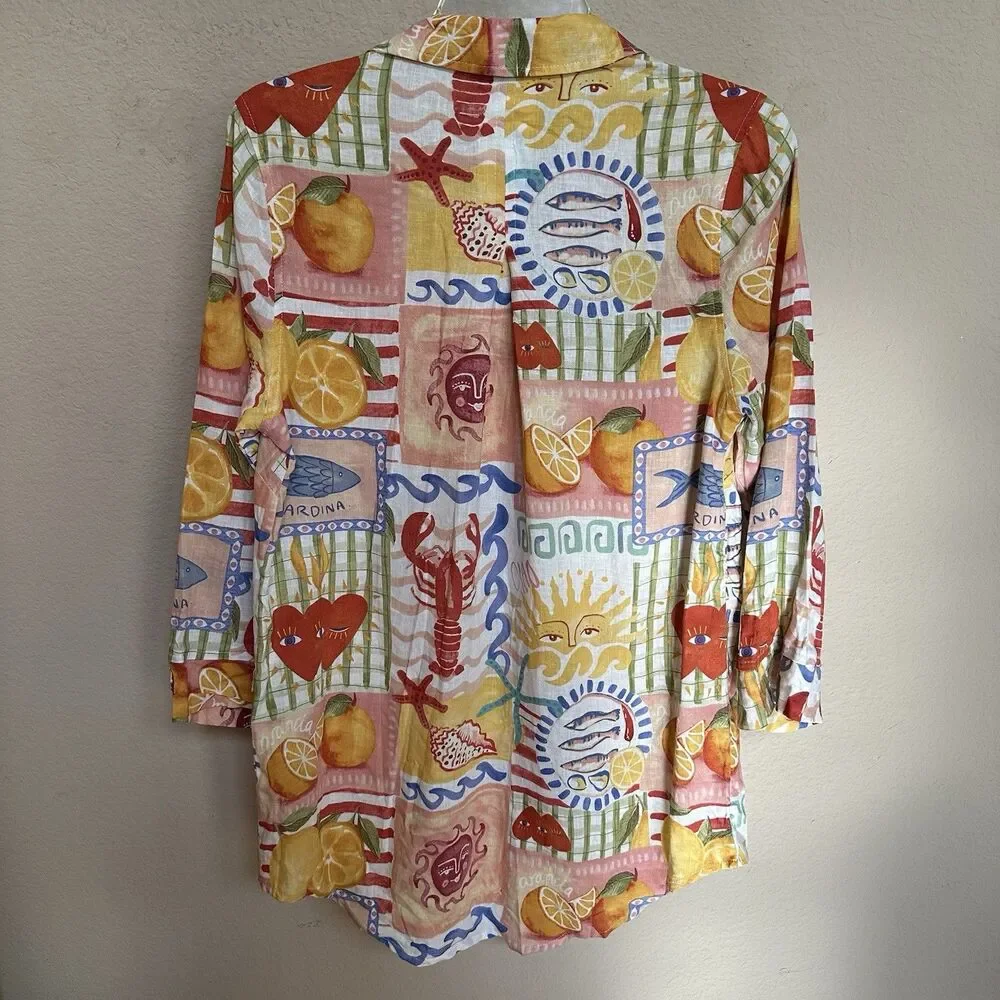 CALYPSO ST BARTH Small Linen Sardina Beach Italian Shirt Button Down  Cover Up - Picture 5 of 10